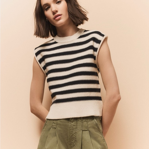VERONICA BEARD Vera Striped Sleeveless Sweater - Picture 1 of 13
